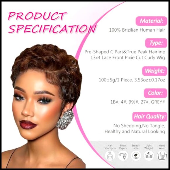 Short Curly Pixie Cut Glueless Wig Human Hair 13x4 HD Lace Frontal main image 4